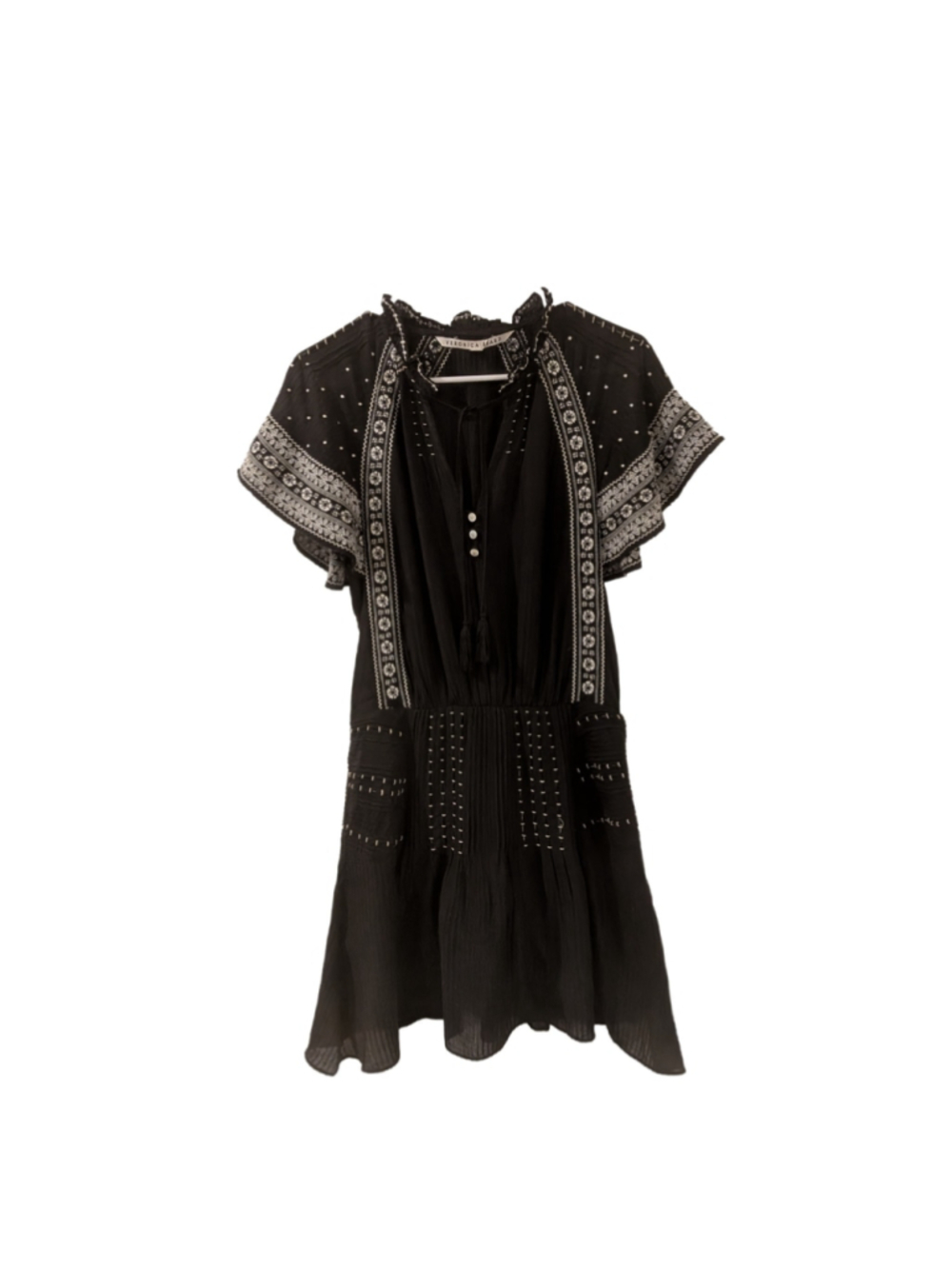 Veronica Beard Black Embroidered Silk Blend Boho Dress Size 4 - Picture 5 of 12